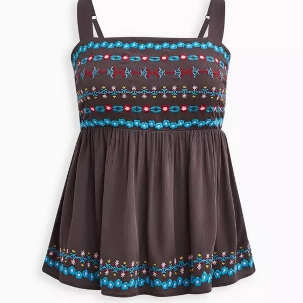 Torrid Grey Top with Colorful Embroidery